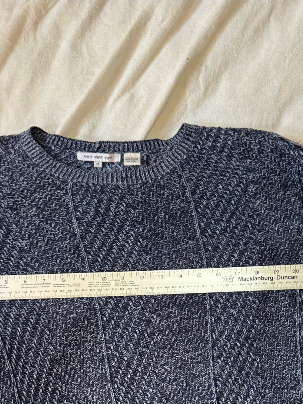 Eight Eight Eight 100% Cotton Textured Chevron Knit Sweater M Navy Gray - Picture 4 of 5